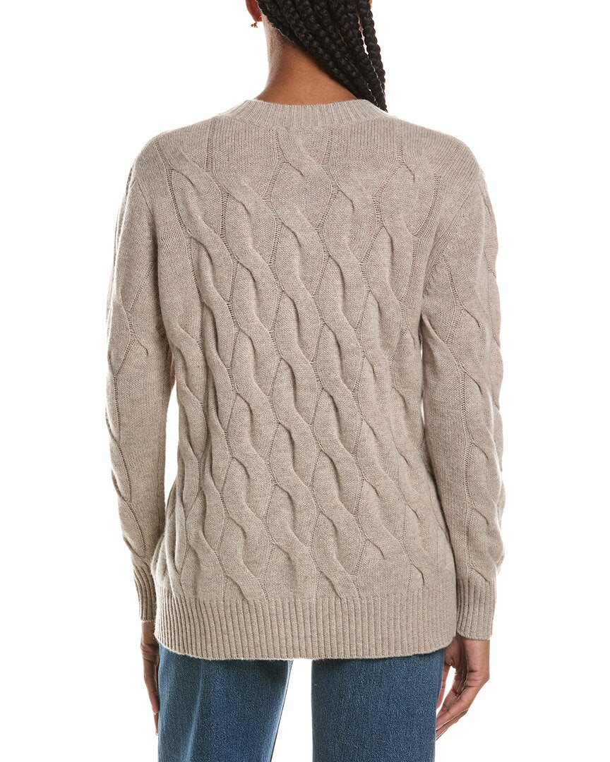 Forte Cashmere Long Cable V-Neck Cashmere Sweater