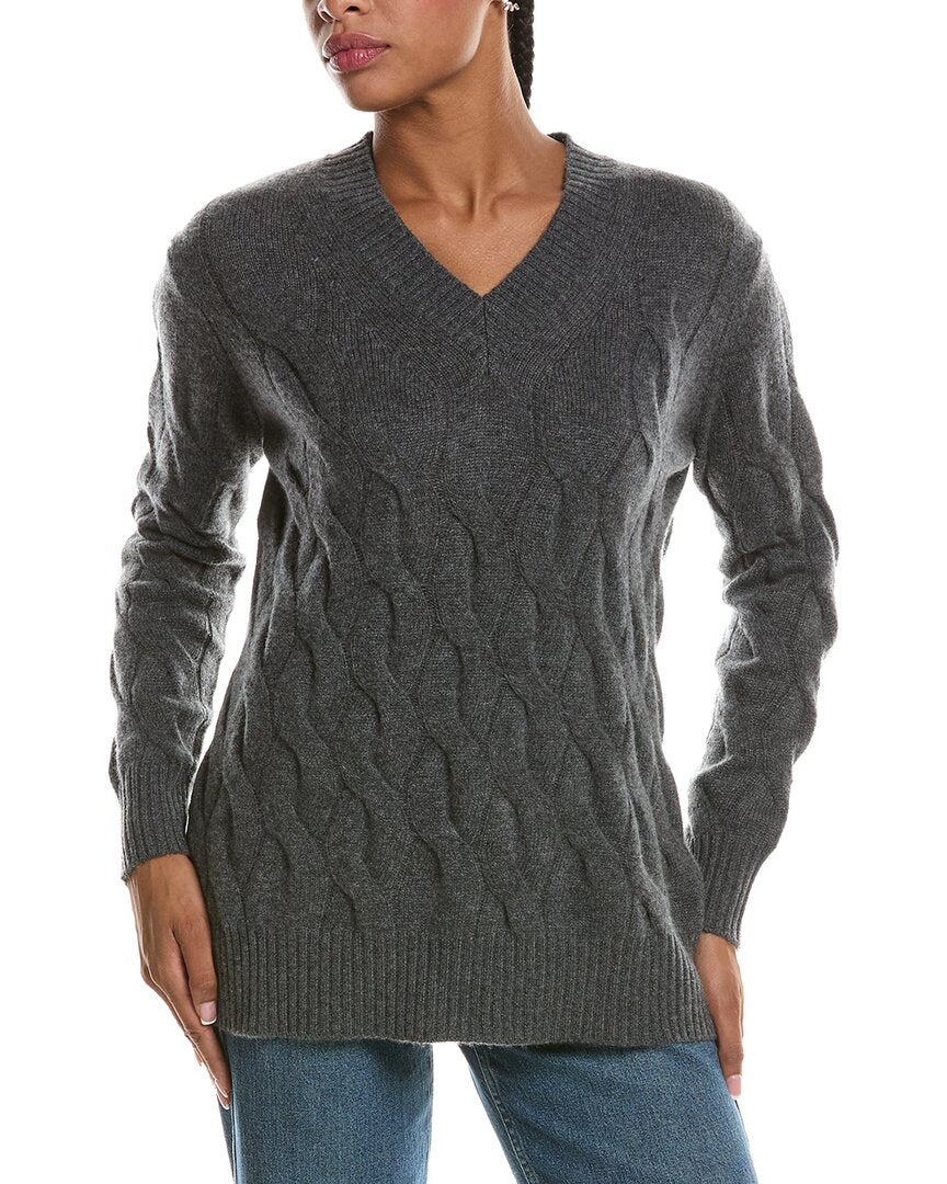 Forte Cashmere Long Cable V-Neck 100% Cashmere Sweater