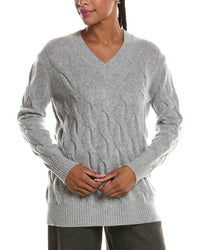 Forte Cashmere Long Cable V-Neck 100% Cashmere Sweater
