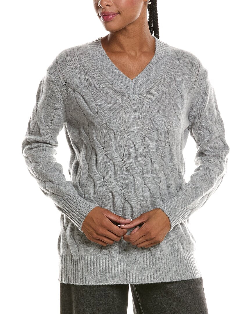 Forte Cashmere Long Cable V-Neck 100% Cashmere Sweater