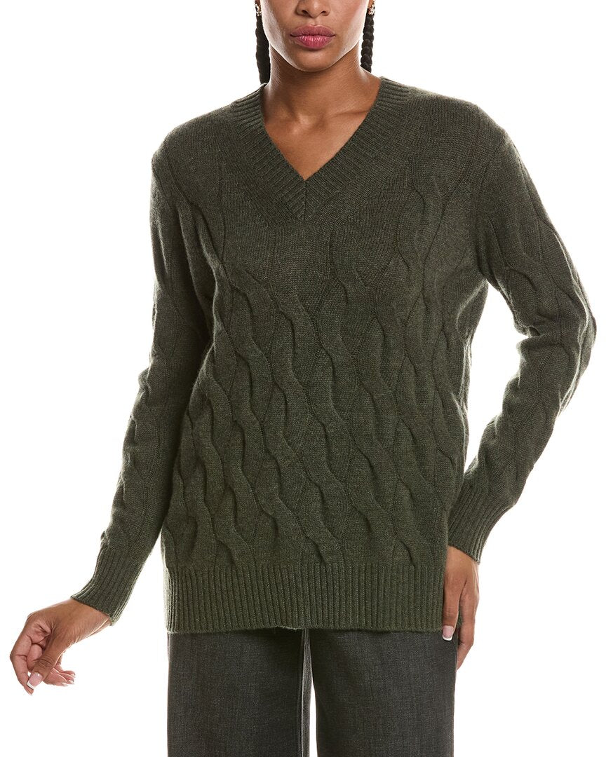 Forte Cashmere Long Cable V-Neck Cashmere Sweater