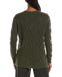 Forte Cashmere Long Cable V-Neck Cashmere Sweater