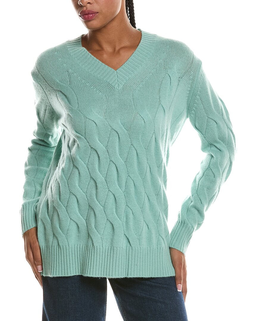 Forte Cashmere Long Cable V-Neck Cashmere Sweater