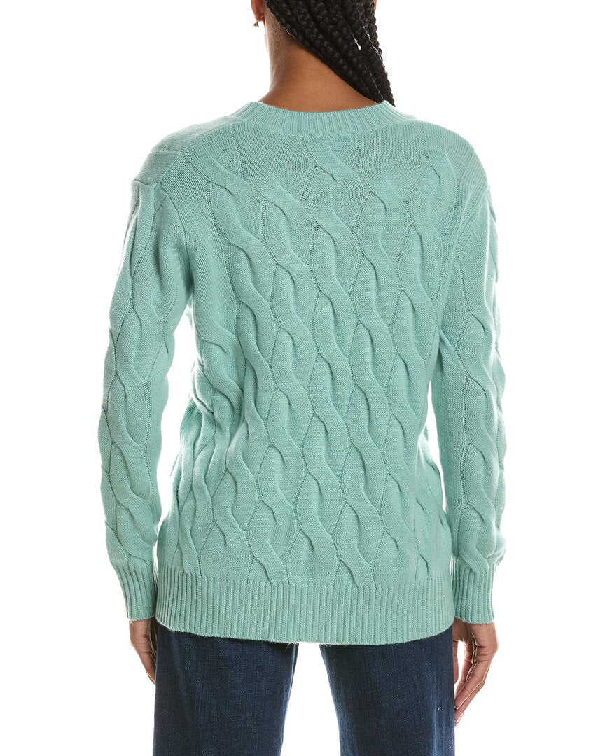 Forte Cashmere Long Cable V-Neck Cashmere Sweater