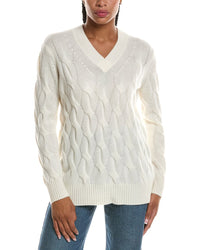 Forte Cashmere Long Cable V-Neck 100% Cashmere Sweater