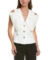 Gracia Gracia Ruffle Front Button Down Sleeveless Jacket