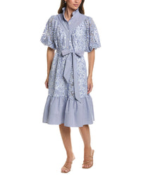 Gracia Gracia Floral Lace Stripe A-Line Dress