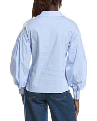 Gracia Gracia Embroidered Stripe Wrap Style Puff Sleeve Top