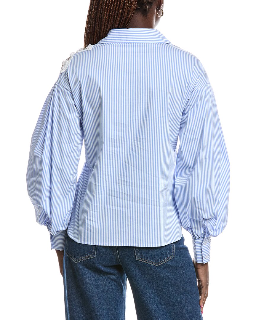 Gracia Gracia Embroidered Stripe Wrap Style Puff Sleeve Top