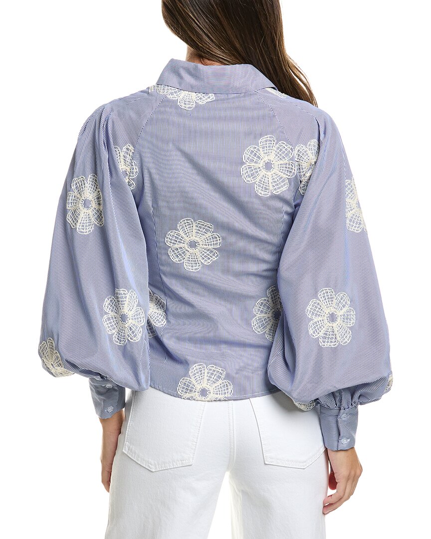 Gracia Gracia Embroidered Stripped Side Tie Long Sleeve Top