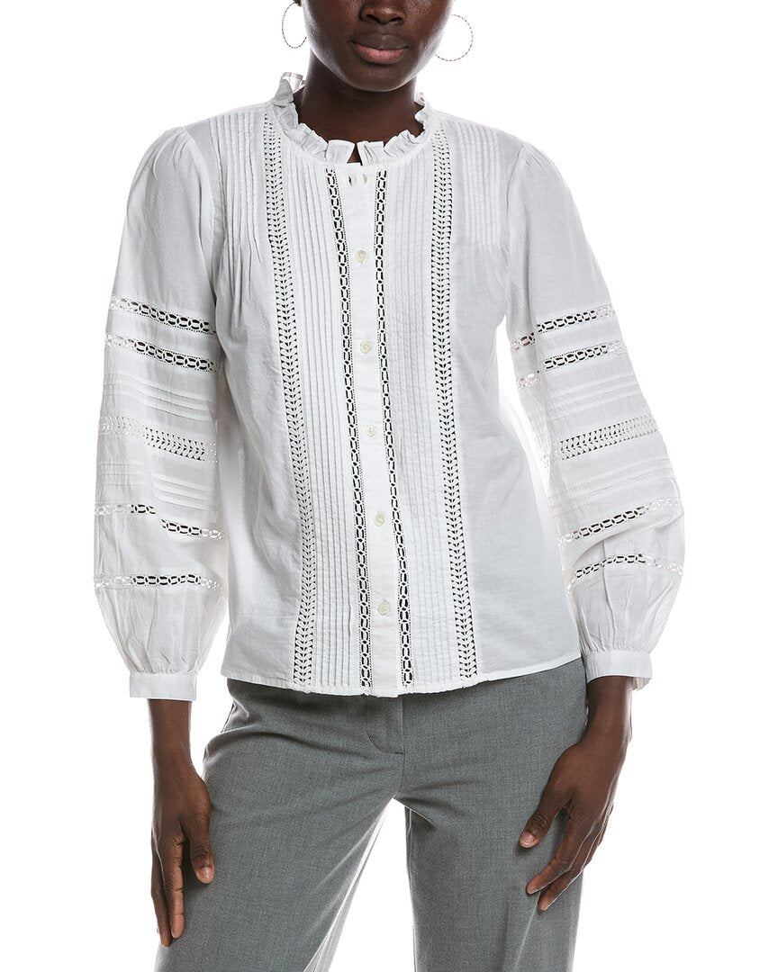 Madewell High Neck Lace Insert Pintuck Top