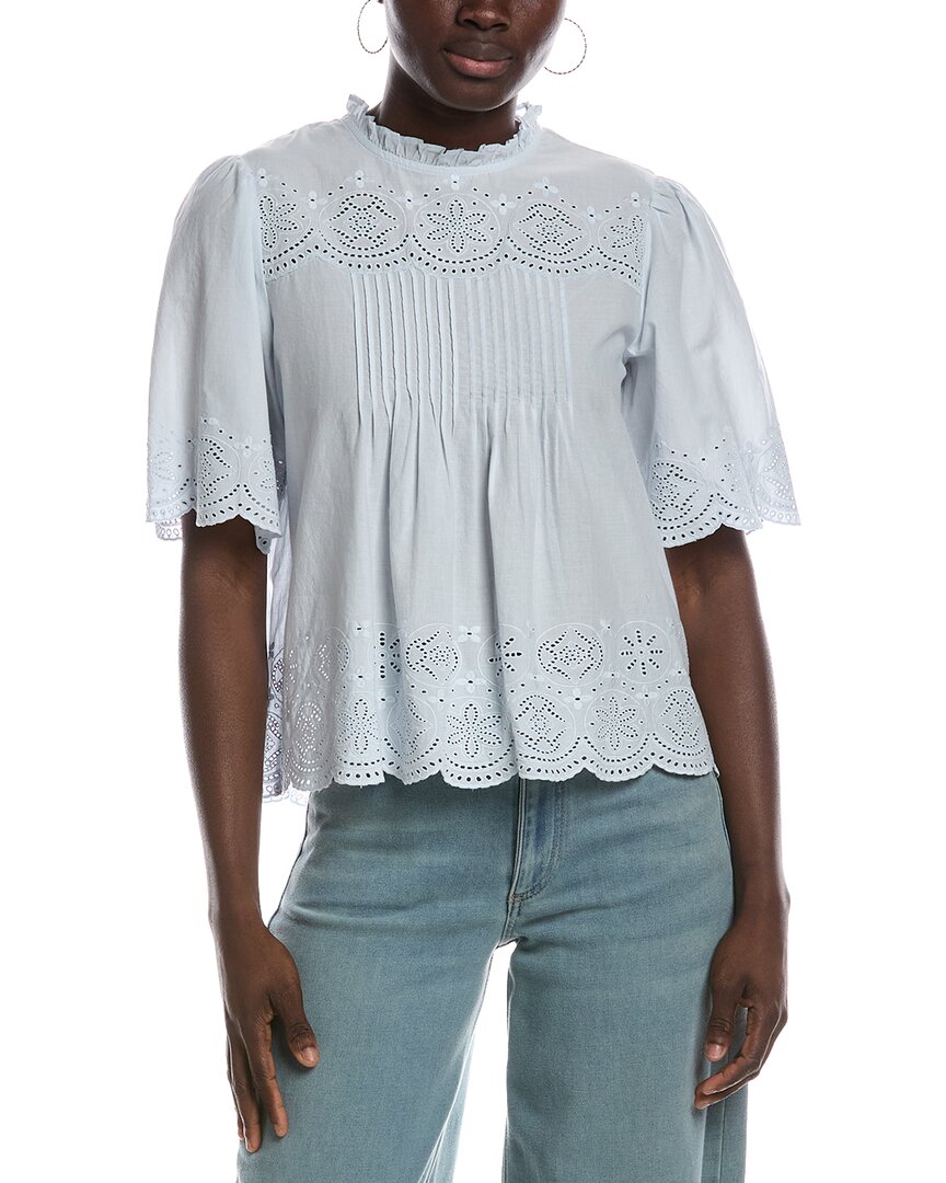Madewell Embroidered Pintuck High Neck Top
