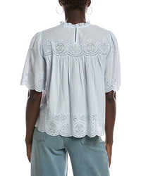 Madewell Embroidered Pintuck High Neck Top