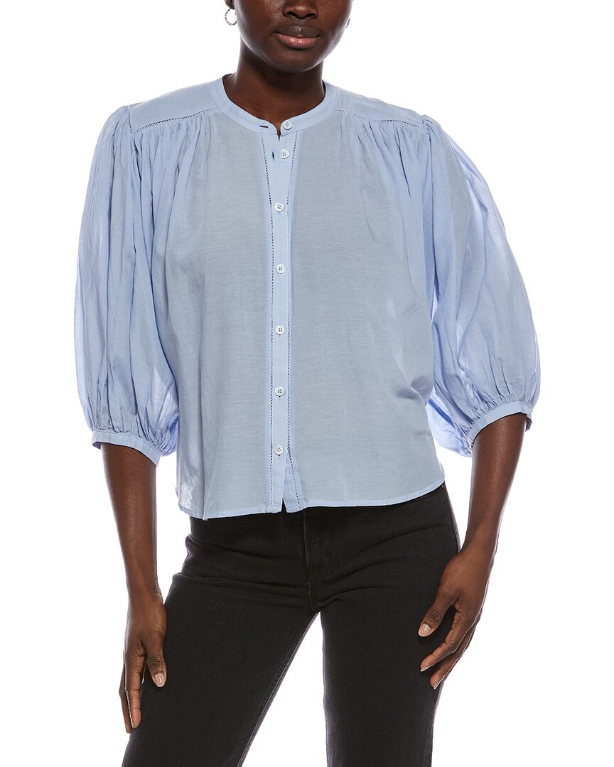 Madewell Madewell Shirred Crewneck Button-Up Top