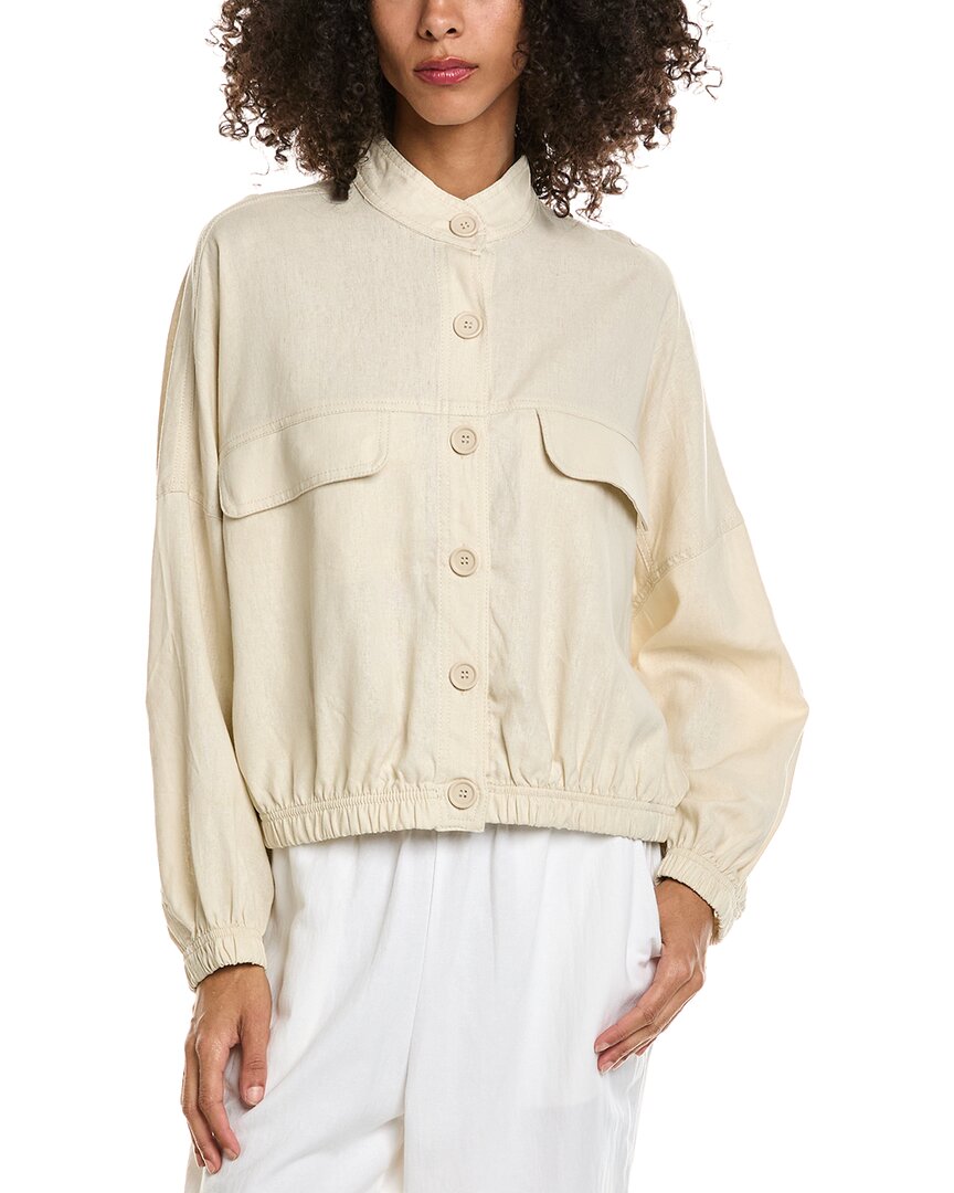 Max Studio Max Studio Linen-Blend Bomber Shirt Jacket