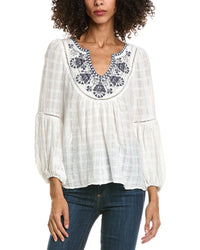 Max Studio Max Studio Scoop Neck Cross Stitch Blouse