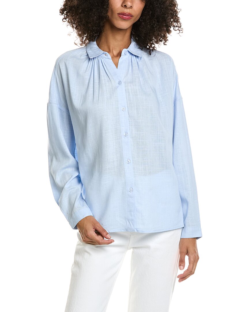 Max Studio Max Studio Shirred Yoke Linen-Blend Shirt