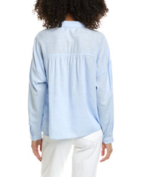 Max Studio Max Studio Shirred Yoke Linen-Blend Shirt
