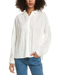Max Studio Max Studio Shirred Yoke Linen-Blend Shirt