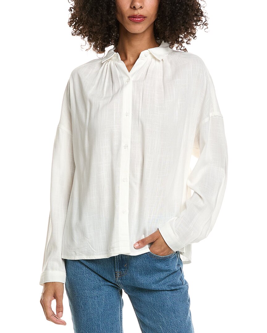 Max Studio Max Studio Shirred Yoke Linen-Blend Shirt