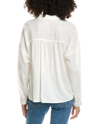 Max Studio Max Studio Shirred Yoke Linen-Blend Shirt