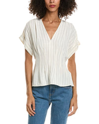 Max Studio Max Studio Short Sleeve Pleat Front Linen-Blend Blouse