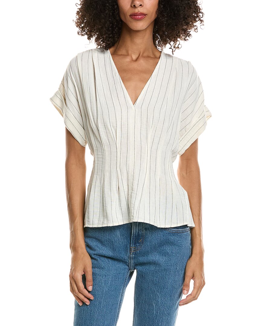 Max Studio Max Studio Short Sleeve Pleat Front Linen-Blend Blouse