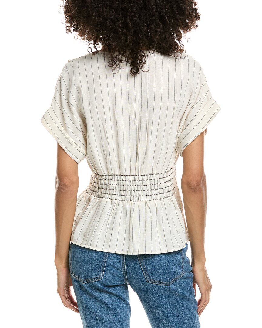 Max Studio Max Studio Short Sleeve Pleat Front Linen-Blend Blouse