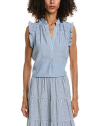 Max Studio Max Studio Ruffle Sleeve Split Neck Top