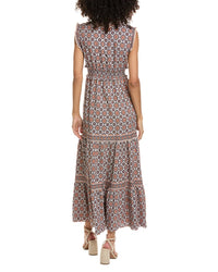 Max Studio Max Studio V-Neck Smocked Waist Tiered Maxi Dress