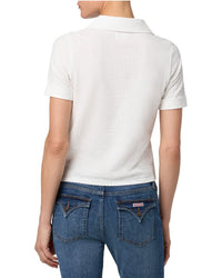 Hudson Jeans Linen-Blend Crop Polo