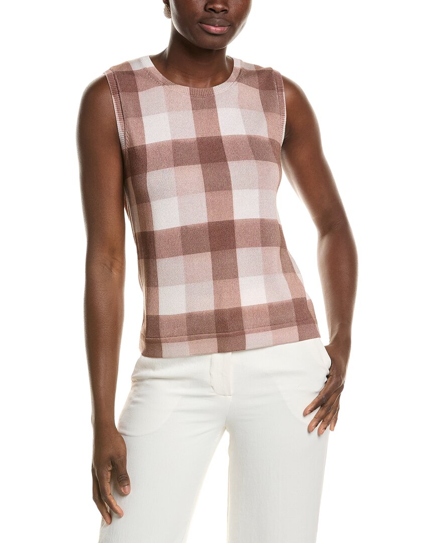 Oscar De La Renta Printed Plaid Twinset Top