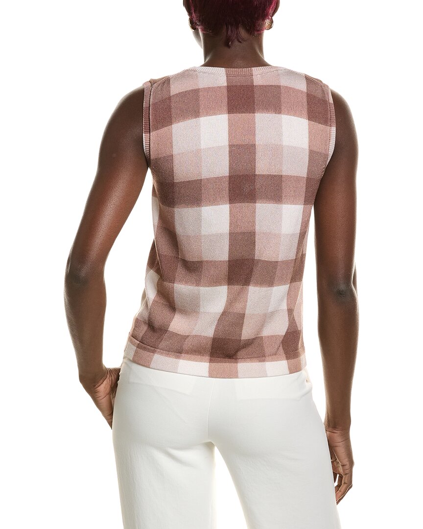 Oscar De La Renta Printed Plaid Twinset Top