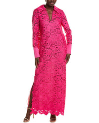 Oscar de la Renta Oscar De La Renta Roses Guipure & Poplin Maxi Dress