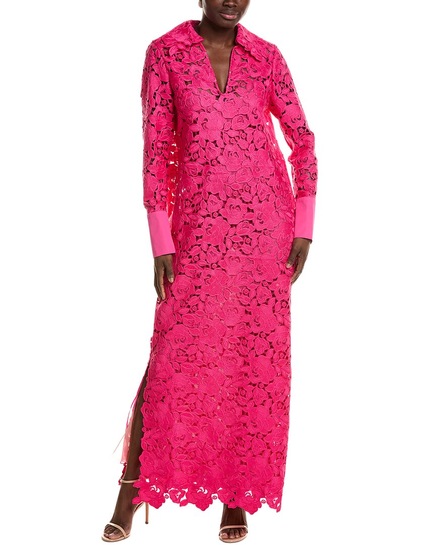 Oscar de la Renta Oscar De La Renta Roses Guipure & Poplin Maxi Dress