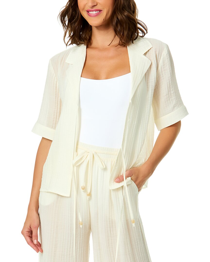 CeCe Cece Linen-Blend Tie Front Shirt