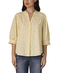 WIT & WISDOM Wit & Wisdom Ruffle Woven Button Down Top