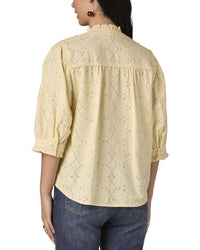WIT & WISDOM Wit & Wisdom Ruffle Woven Button Down Top