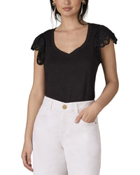 WIT & WISDOM Wit & Wisdom Mixed Media Knit Top
