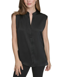 Halston Halston Mandarin Collar Sleeveless Top