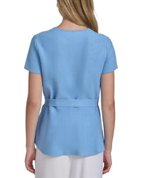 Halston Halston Short Sleeve Belted Sweater