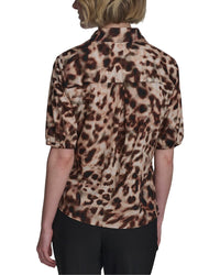Halston Halston Leopard Printed Short Sleeve Top