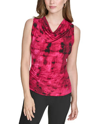 Halston Halston Printed Cowl Neck Jersey Top