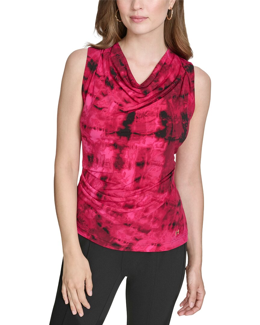 Halston Halston Printed Cowl Neck Jersey Top