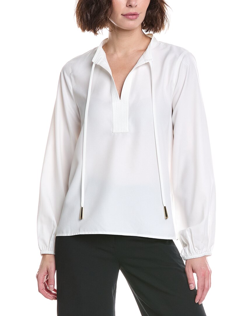 Halston Halston Long Sleeve Tassel Front Blouse