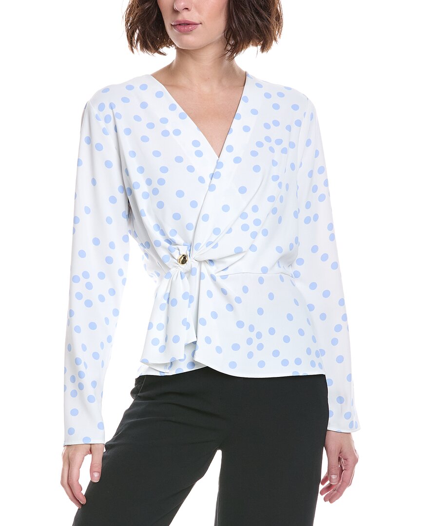 Halston Halston Long Sleeve Polka Dot Wrap Top