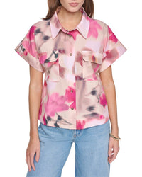 Halston Halston Printed Short Sleeve Button Up Shirt