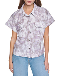 Halston Halston Printed Short Sleeve Button Up Shirt