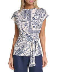 Halston Halston Short Sleeve Printed Top