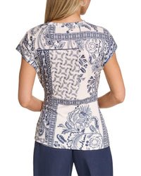 Halston Halston Short Sleeve Printed Top